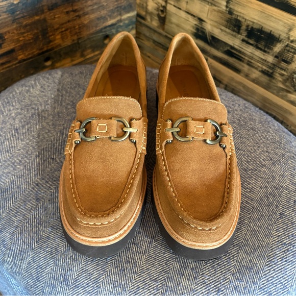 Donald J. Pliner Brown Suede Loafers with Buckle Detail - Picture 2 of 12
